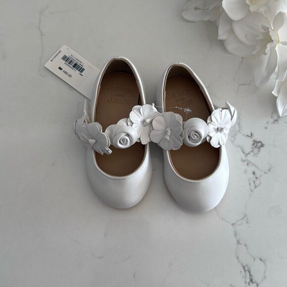 Janie and Jack Flower Ballet Flat in White Size 5 - Picture 2 of 7